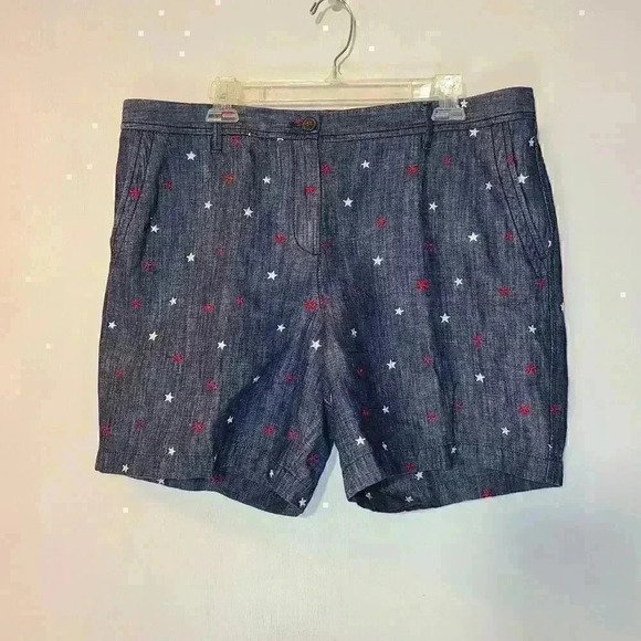 Talbots Pants - Talbots Embroidered Star Linen Cotton Blend Shorts Sz 14